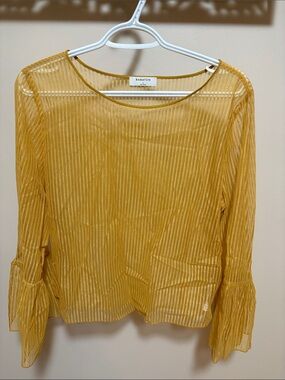 Babaton Mustard Sheer Stripe Long-Sleeve Blouse